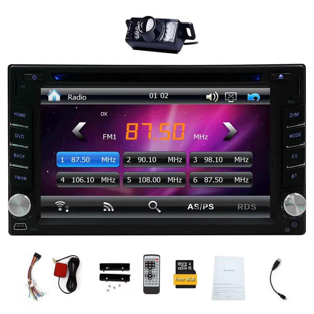 6.2" Double DIN Car DVD CD Video Player Bluetooth In