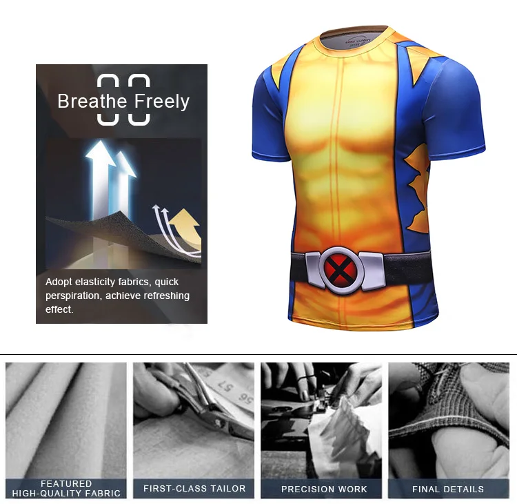 Customised 3D Printing shortsleeve tshirt marvel rash guard super hero t-shirts