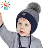 Wholesale Custom Winter Navy Hat For Kids Real Fox Pom Pom Beanie With Ear Flaps For Boys and Girls
