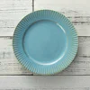 Custom European Porcelain Dinnerware Glossy Blue Striation Flat Plate