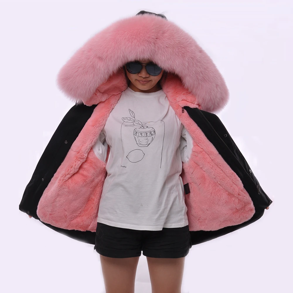 womens parka coats with pink fur hood