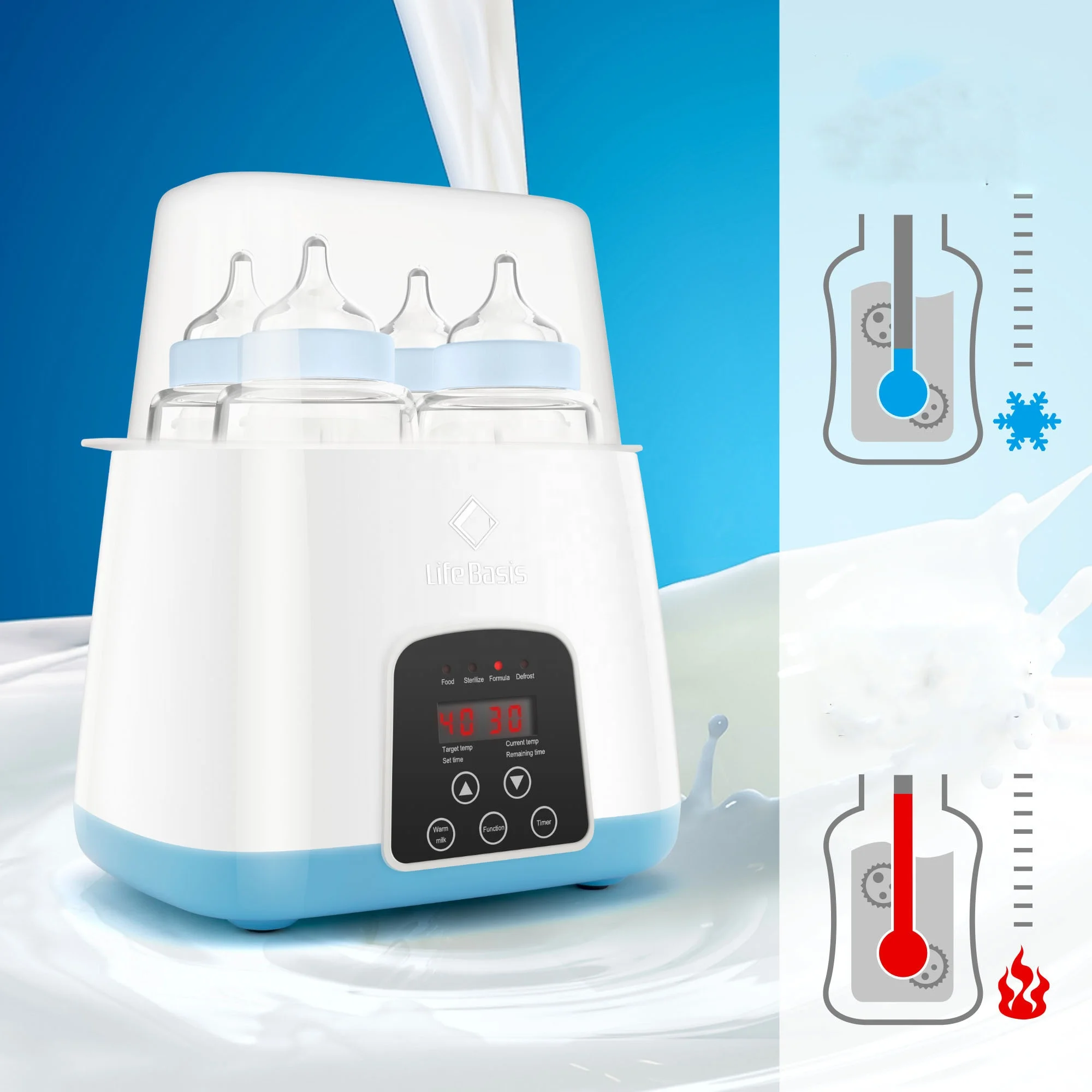 LCD touch screen digital steam fast heating milk warmer double baby breastfeeding bottle warmer
