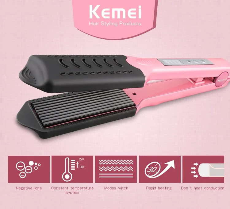 Kemei Professional 2 In 1 Hair Straightener & Curler With Lcd Display
