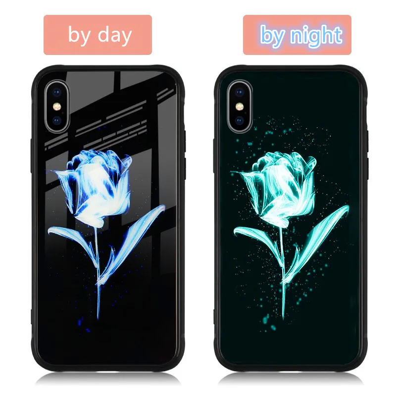 Fashion luminous tempered glass night light phone case for iphone X Wholesale accessories creative back cover for iphoone 678