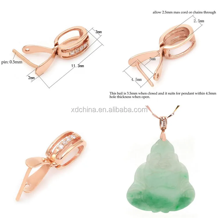 Xd K046 Diy Making Precious Pendants 18k Gold Bails With Diamonds Pave