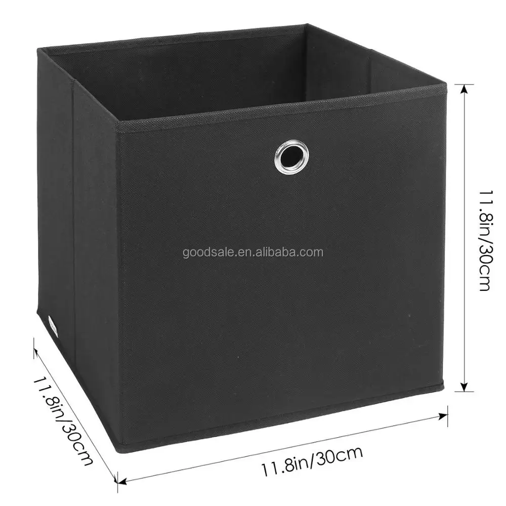 HOMFA 27L Foldable Storage Box Fabric Closet Basket Bins Organizer Cubes with Finger Holes Black 6 pack