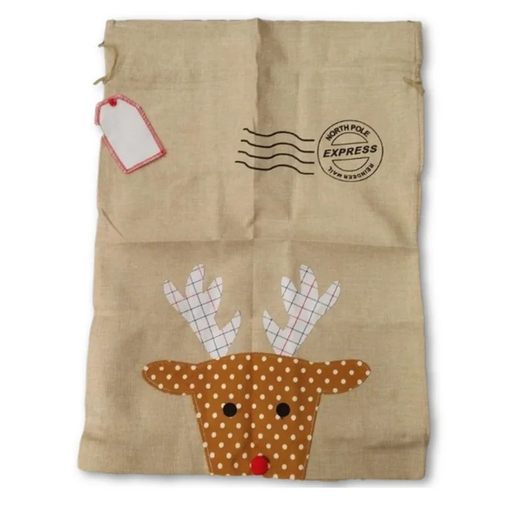 Large Father Christmas Hessian Sack Jute Draw String Gift Bag Buy