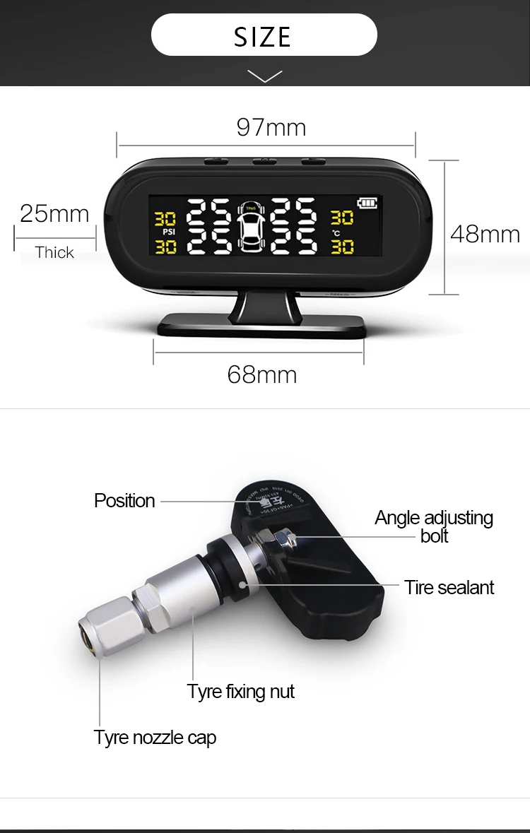 2018 New Design Cheap Tire Pressure Monitoring System Solar Power TPMS With Internal Sensors