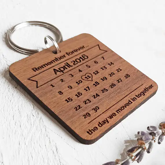 Personalised Laser Engraved Wooden Calendar Keyring