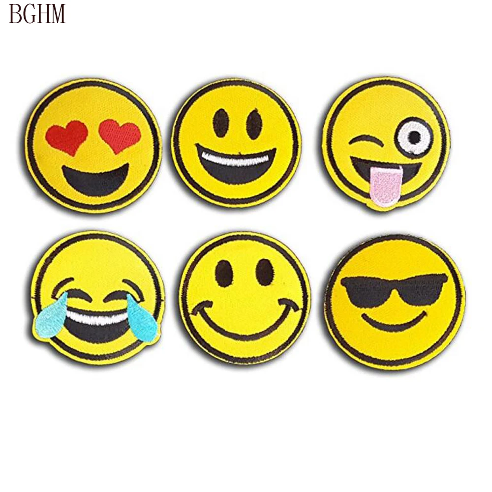 Lucu Tersenyum Smile Happy Wajah Kuning Diy Applique Bordir Besi Di