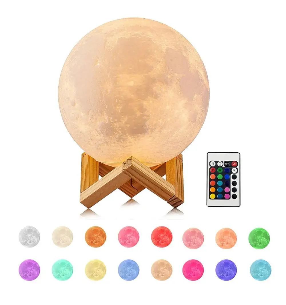 16 Colors RGB Luna Night Light Remote Control Rechargeable 3D Printing LED Moon Lamp