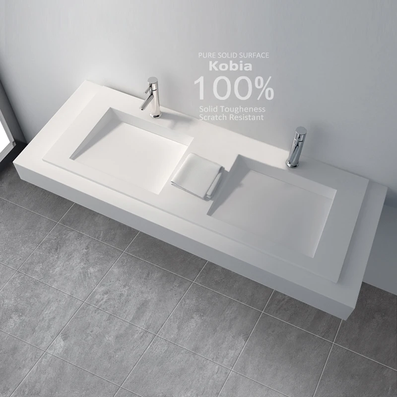Solid Surface Stone Resin Wall Hung Counter Top Basin Bathroom Double