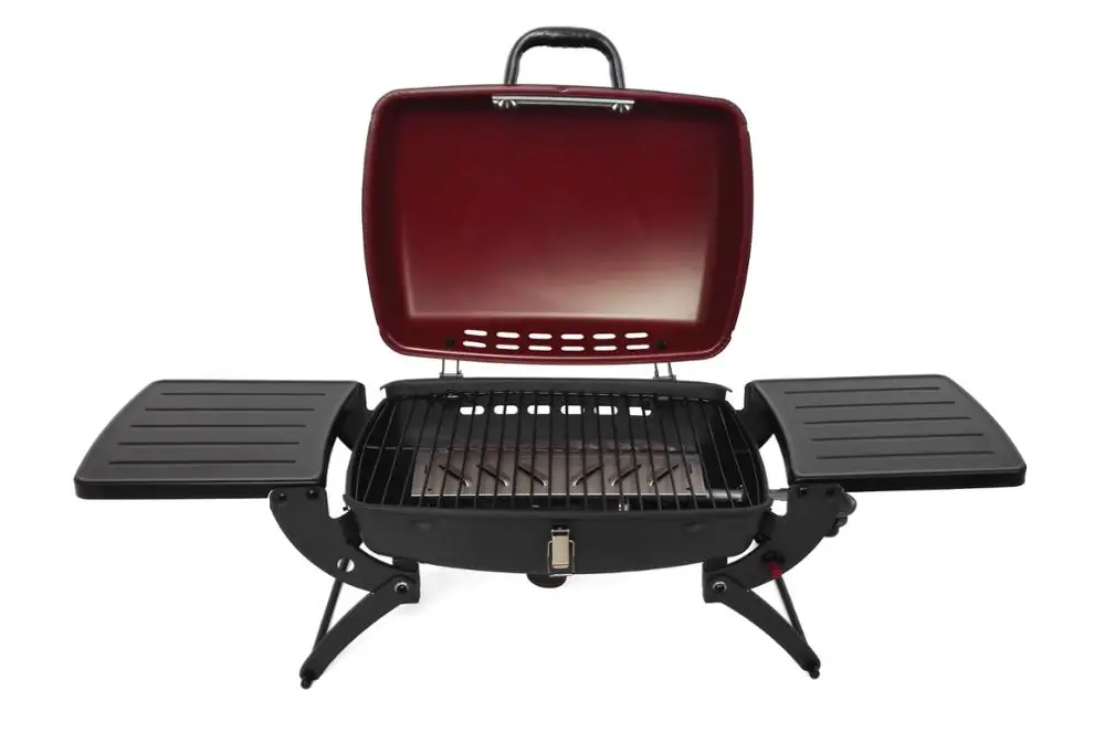 Single Burner Portable And Foldable Gas Grill With Two Sides Table For