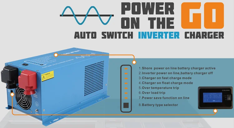 single phase 12 volt pure sine wave 1000w 110v 220v inverter charger