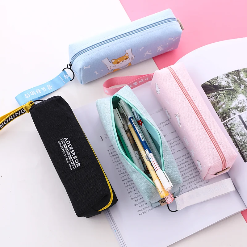 Cute fresh Korean pencil bag multi-function large capacity canvas storage pen case
