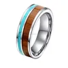 Womens 6mm Tungsten Ring Vintage Wedding Engagement Band with Koa Wood Solid Turquoise Flat Top For He
