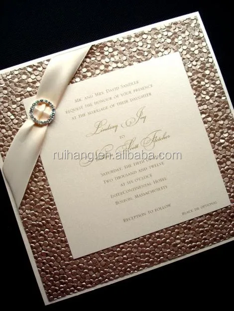 Gold Pebble Paper Wedding Invitation With Ribbon Gold Pebble Paper Wedding Invitation With Ribbon Invitations Elegant Decorating Product