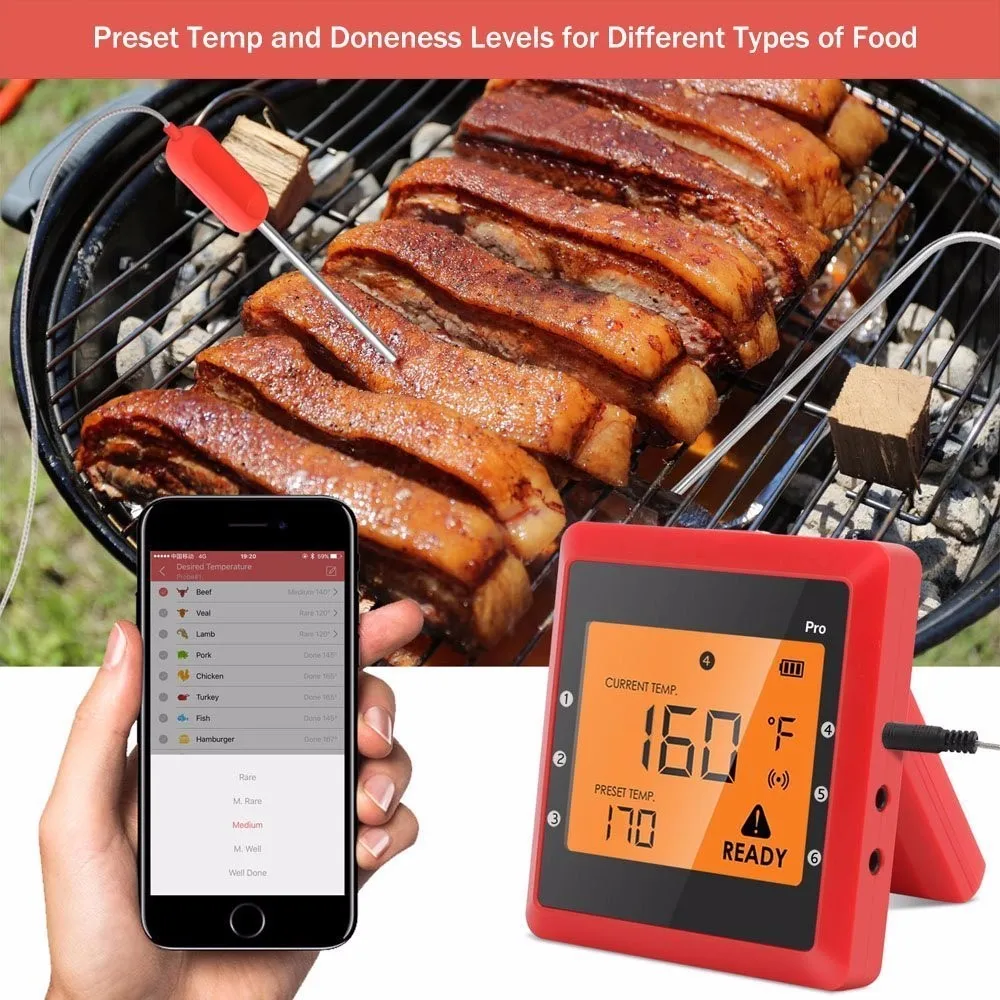 Digital Bluetooth Meat Thermometer Wireless Cooking Thermometer With 6