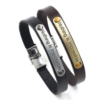 Engraveable Plate Adjule Stainless Steel Buckle Boys Leather Engraveable Plate Adjule Stainless Steel Buckle Boys Leather Personalised Bracelet