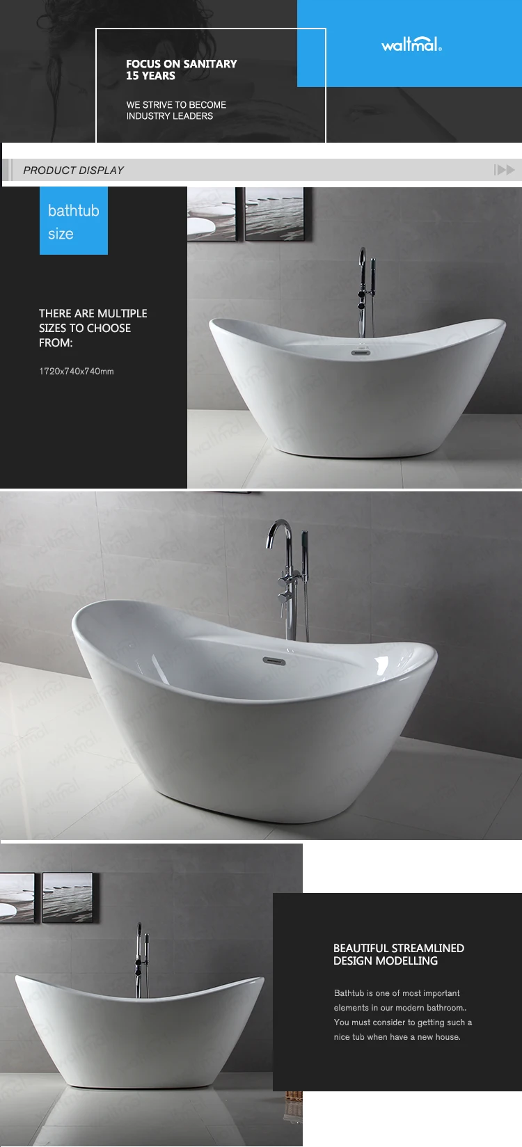 67 Inch High Quality Double Slipper Bathtub, White Glossy Finishing Soaking Freestanding Tub
