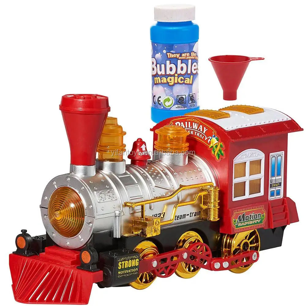 Steam Train Locomotive Engine Bubble Blowing Bump Battery Operated Lights Sound 