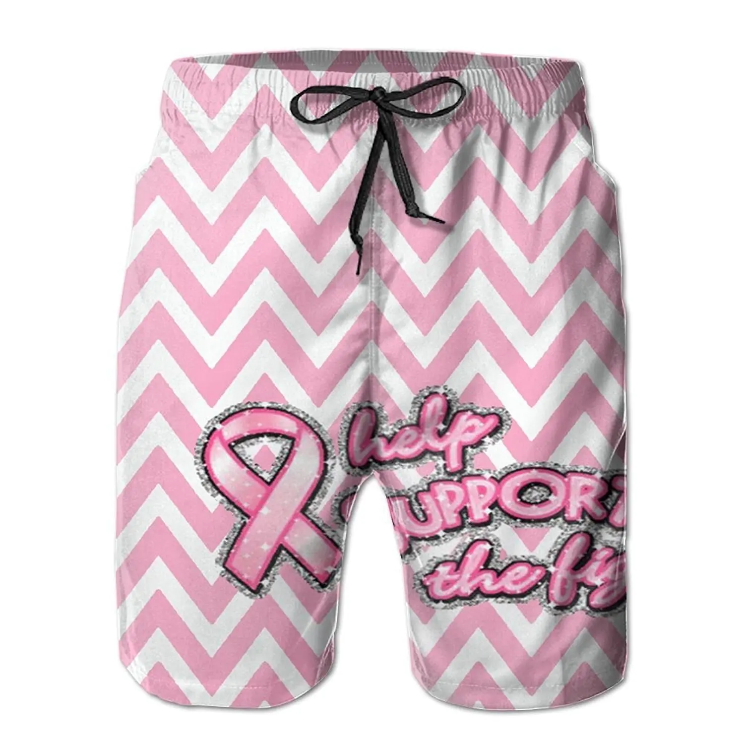 UAJAR Breast Cancer Pink Ribbon Mens 3D Printed Board Shorts Cool Beach Swim Shorts Swim Trunk
