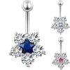 VRIUA Silver Stainless Steel White Blue Pentagram Star Zircon Belly Button Ring Navel Trendy Classic Piercing For Girl Gift
