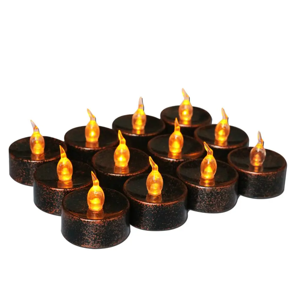 Plastic Battery Operated Yellow Flickering Flameless Black LED Tea Candles for Festival Party