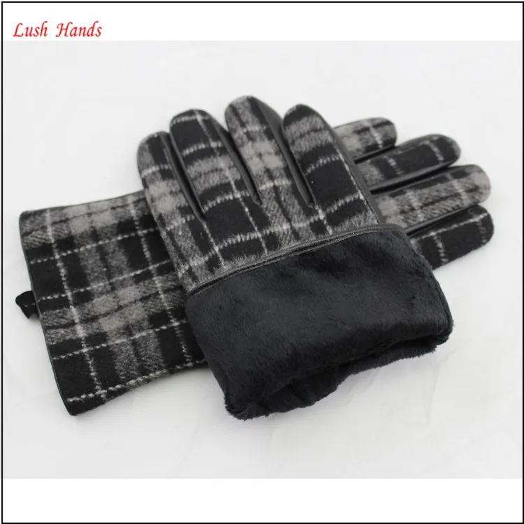 2017 men's fashion back of black fabric hand sheepskin leather gloves