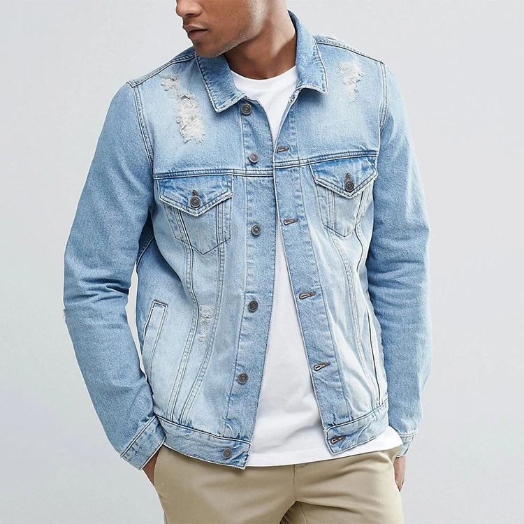 Wholesale Fashion Men Ripped Denim Jacket With Two Chest Pockets Buy Men Ripped Jacket Wholesale Denim Jacket Men Fashion Jackets Product On Alibaba Com