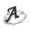 Stainless Steel Jewelry Silver Plated Black Diamond Accent A to Z Initial Spell It Out Ring