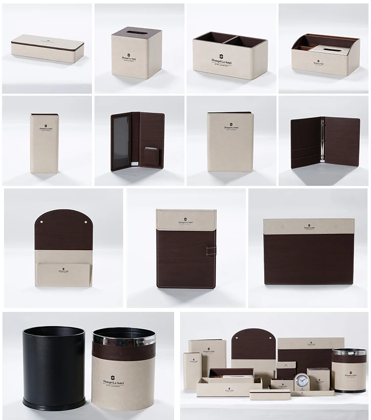 Luxury Hospitality Hotel Products Leather Dustbin Tissue Box Tray