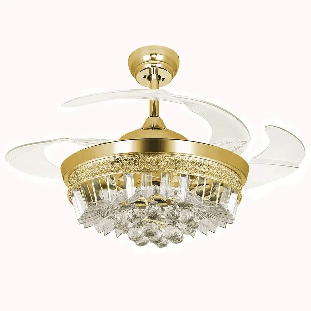 Buy Lighting Fans Invisible Ceiling Fan Light With Crystal Ceiling Fans With Remote Control 42 Inch Retractable Ceiling Fan Silent Fan Chandelier Decorative Bedroom Restaurant Living Room Hotel Gold In Cheap Price