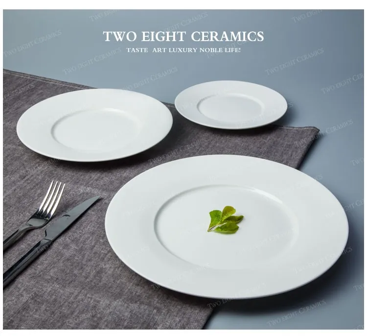 Wholesale porcelain dinnerware super white crockery flat plate good quality round ceramic dish plate