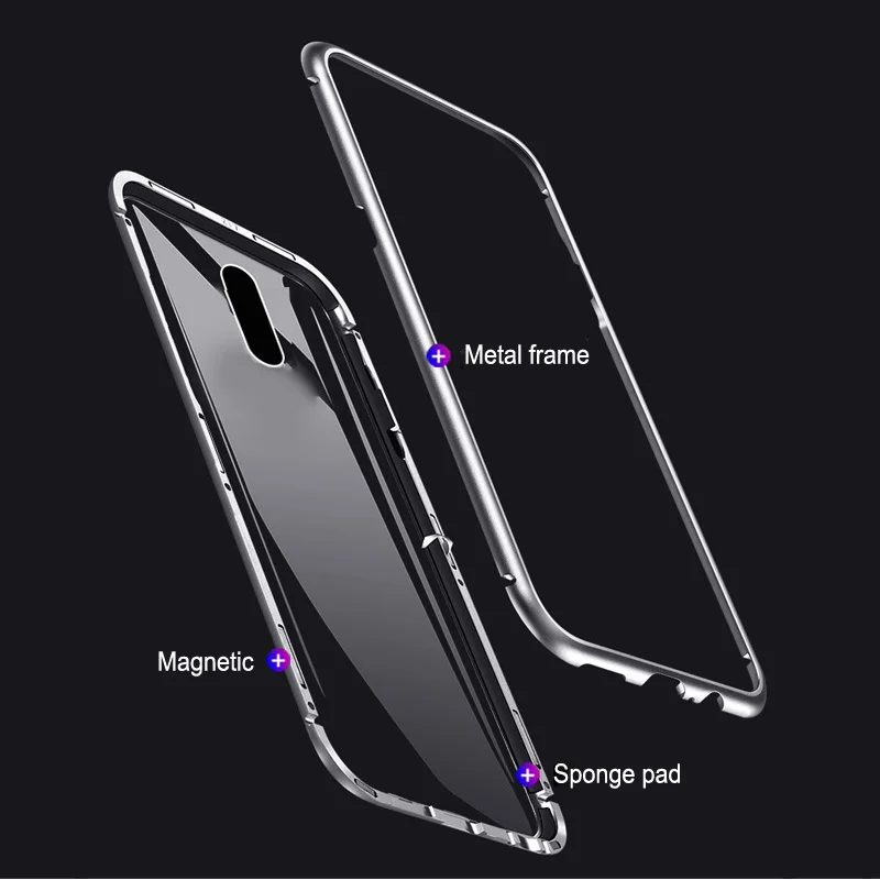 360 Metal frame flip phone cover explosion Single-side Glass Magnetic case For Oneplus 6T / 6