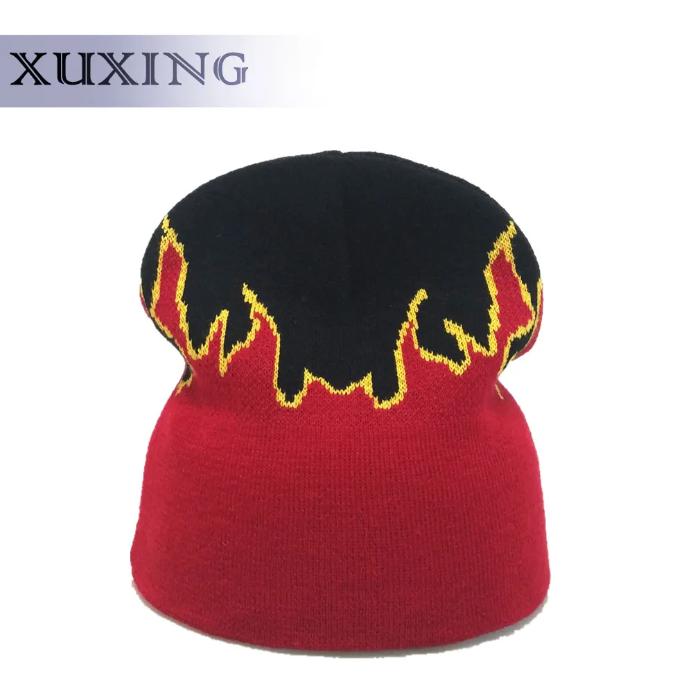 Red  HAT Warm and Soft NEW  black flame pattern Beanie 