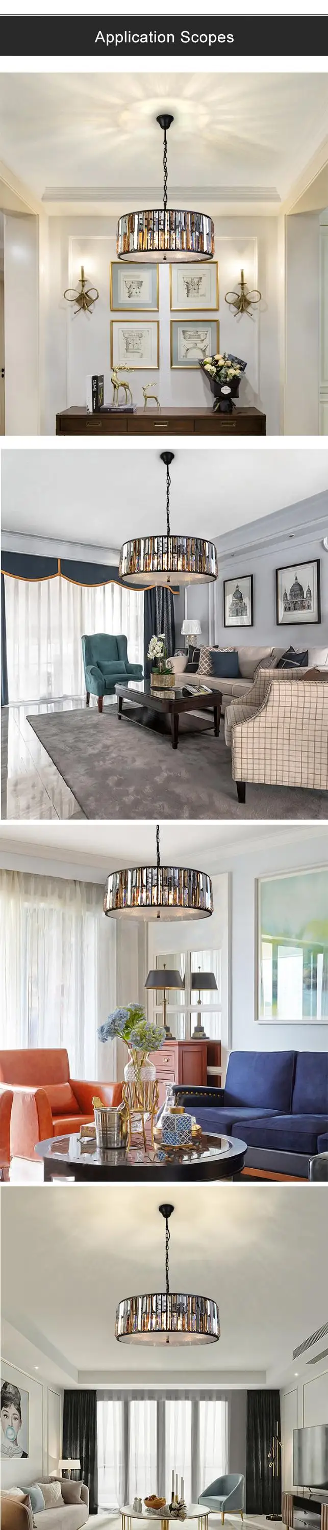 European luxury atmosphere amber crystal chandelier black retro circular living room dining room chandelier