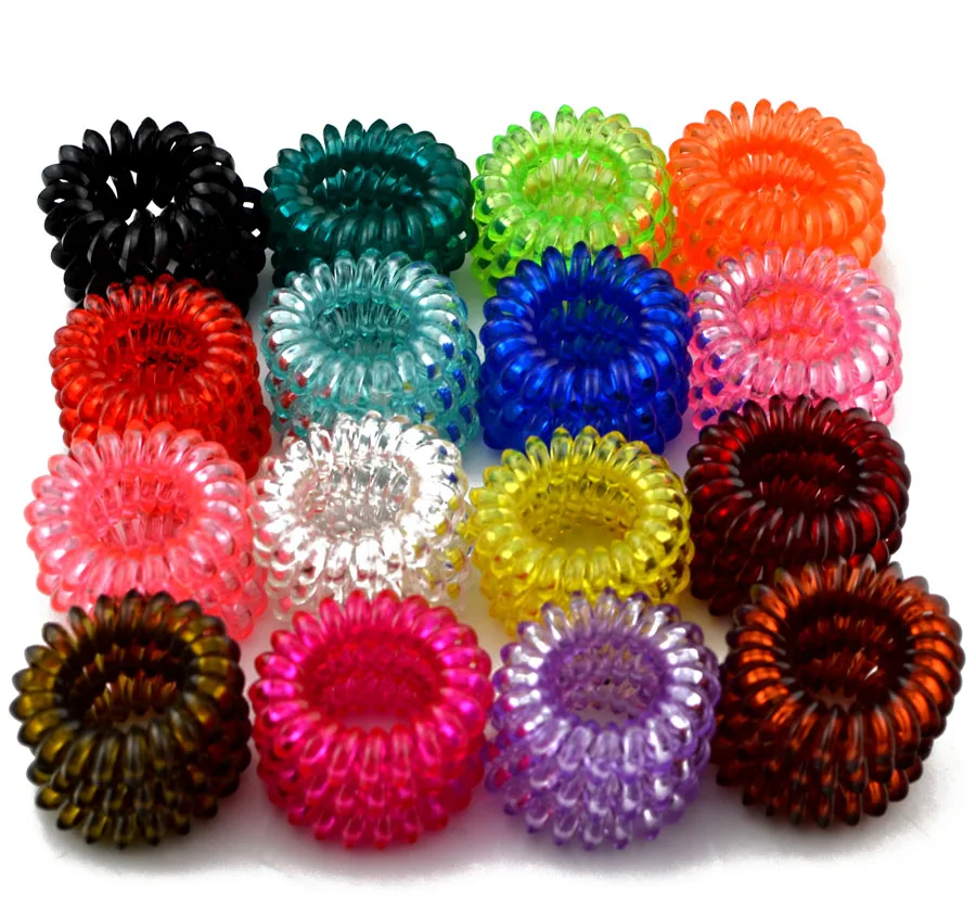 1 BOX 3 Pcs Lot Clear Colors Telephone Wire Cord Line 17 Colors Gum Hair Holder