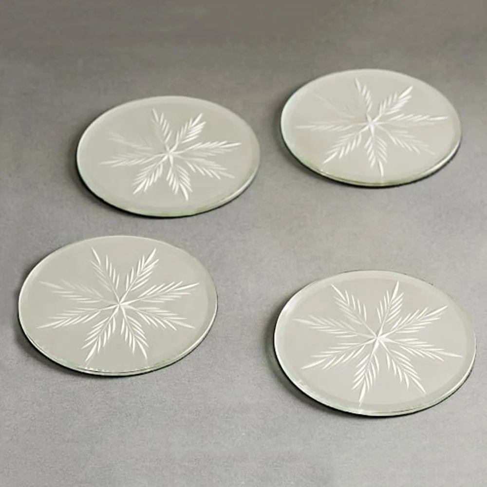 Round Blossom Design Acrylic Mirror Coaster 10x10cm Gold Mirror Perspex