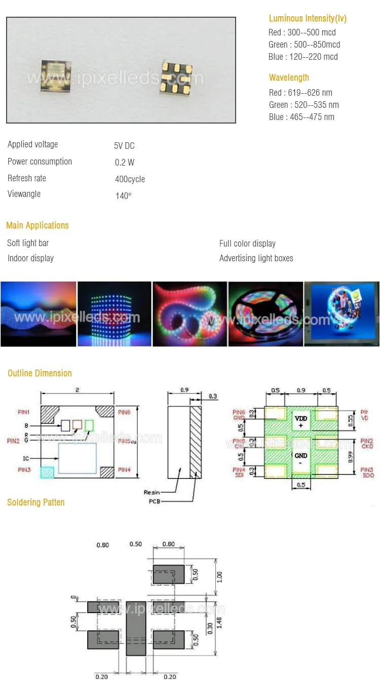 APA102-2020 micro led lamp beads. smd 2020 led chip