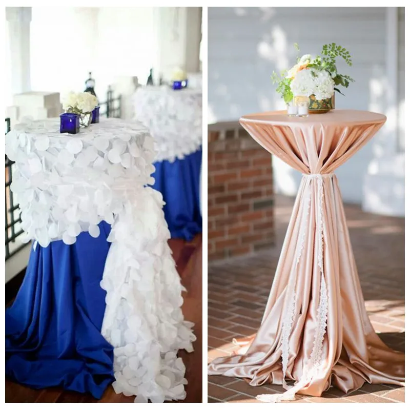 White Satin Ribbon Tied Cocktail Table Cover Pleat Table Linens - Buy ...