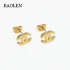 Stainless Steel C Engrave Letter Gold Plated Word Stud Earrring