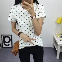 2016 Women’s Summer T-Shirt Clothes Shirt O-neck Polka Dotted Short Tops Bottoming Tops Free Shipping