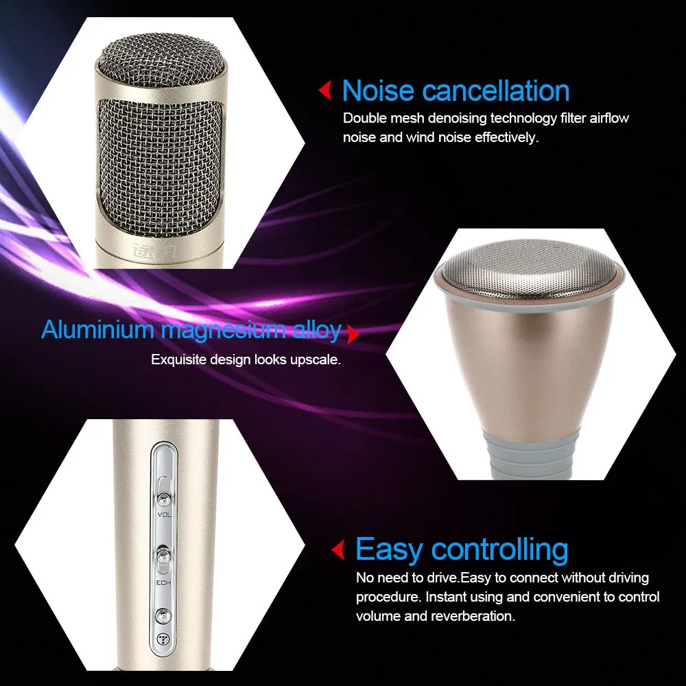 K068 Bluetooth Handheld Microphone With Mic Speaker Condenser Mini