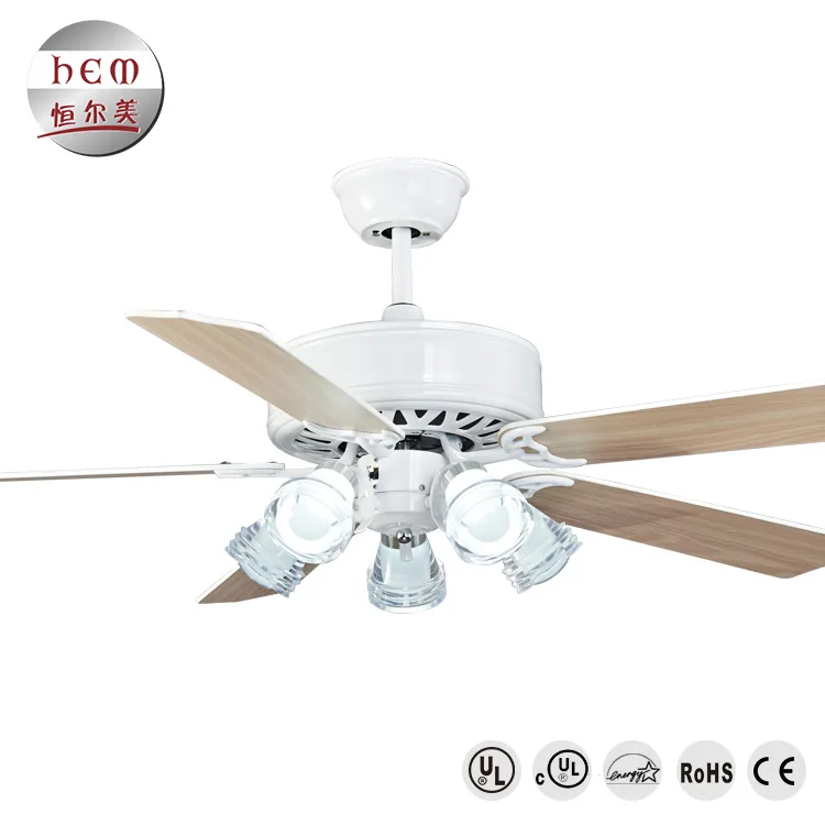 Indoor Decorative 52 Inch Led Ceiling Fan Light 5 Wooden Blades Ceiling Fan With Led Light