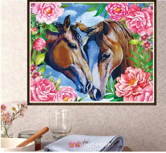 the loving horses picture wall decor diy 5d diamond painting