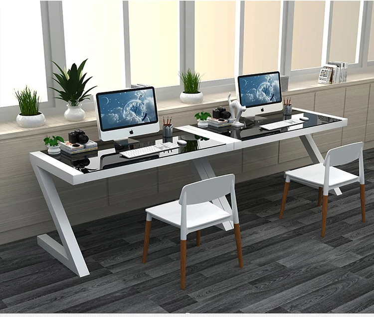 Modern Design Study Glass Office Desk Organizer White Standing Office