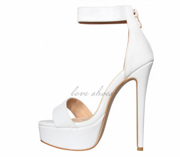 New Design High Heel Platform Ankle Strap Sandals White Platform Heels ...