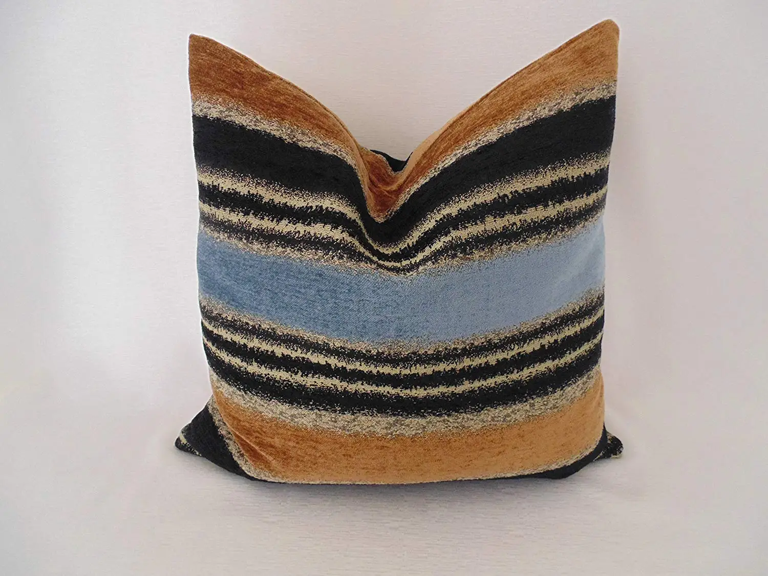 Buy Black Brown Blue Stripes Chenille Decorative Throw Pillow Cover 18 X 18 Handmade Pillow