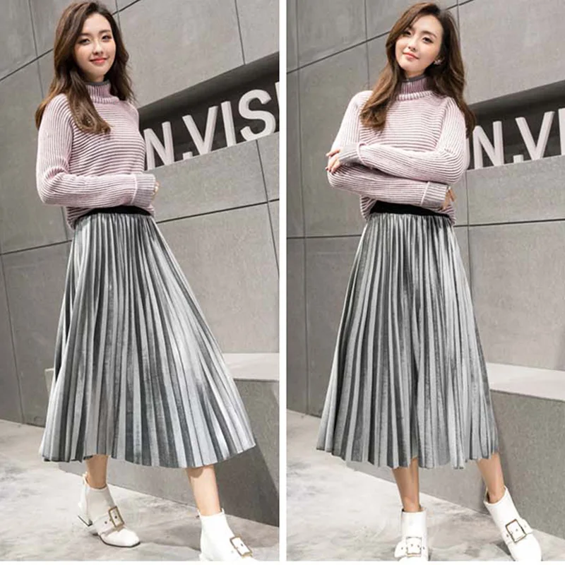 Fashion Design Shiny Satin Pleated Maxi Skirt For Women - Buy Maxi ...